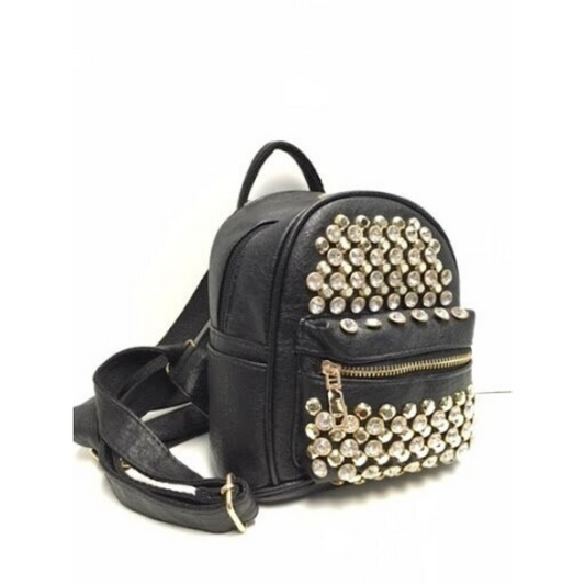 Women's Leather Backpack with Stone Decorations