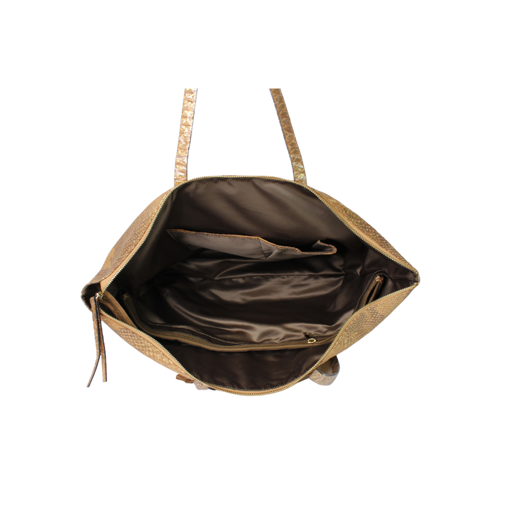 Italian Metallic Sauvage Leather shopper bag